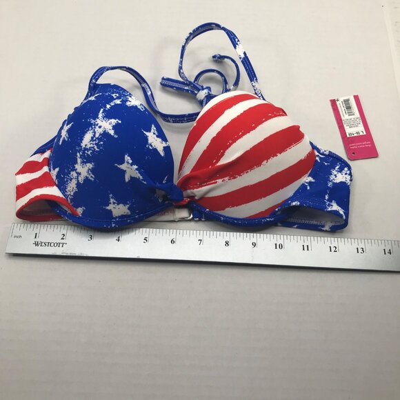 Xhilaration Junior's Sz. Large 8-10 Push Up Halter Stars, Stripes Bikini Top New - Picture 10 of 11